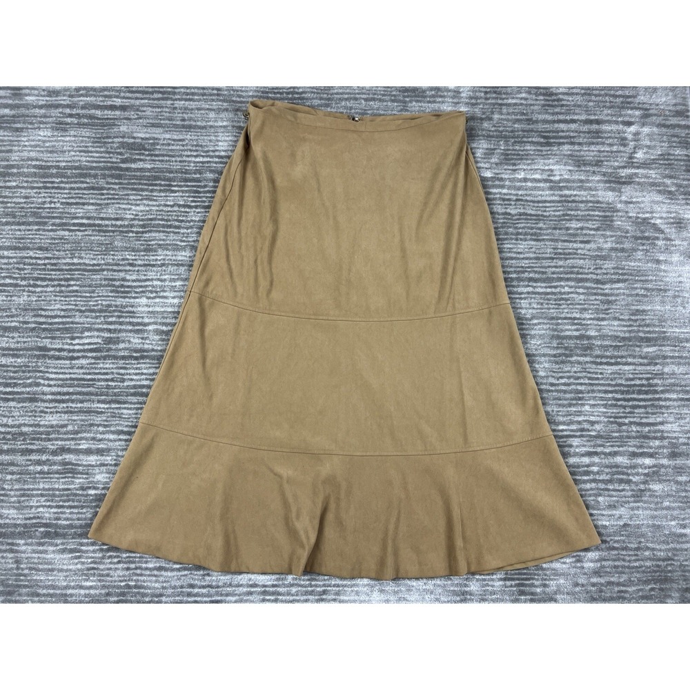 Laura Scott Skirt Womens 16 Tan Faux Suede Tiered A-Line Midi 808594115638